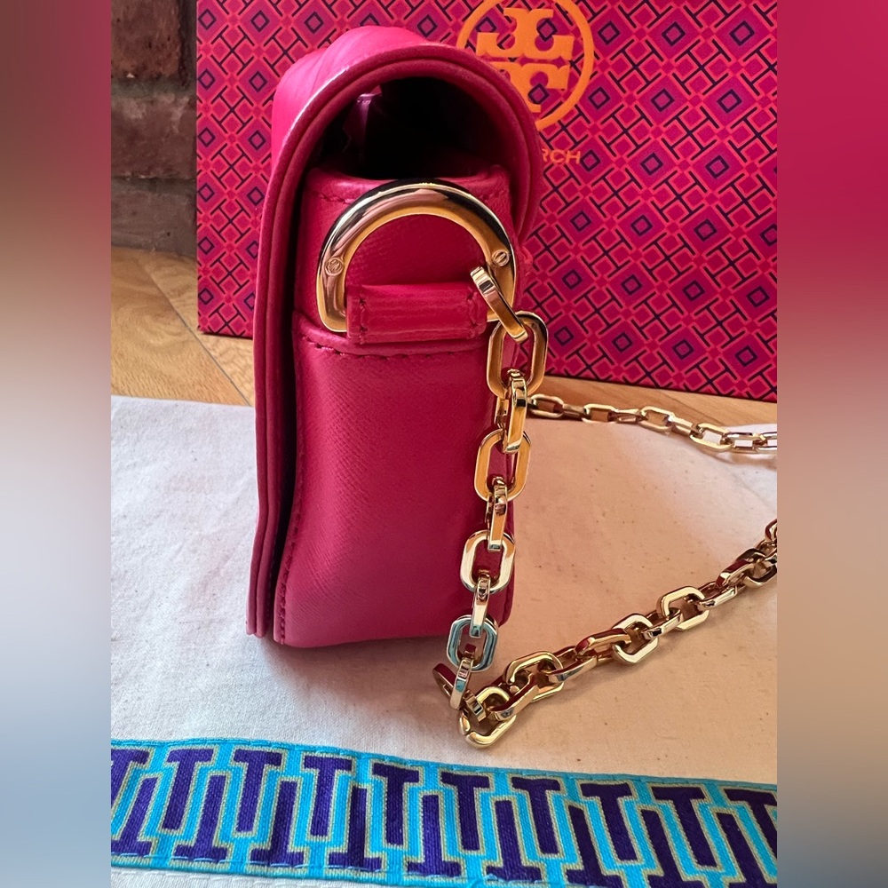 Tory Burch Pink Saffiano Robinson Chain Mini Crossbody Bag - Picture 5 of 13